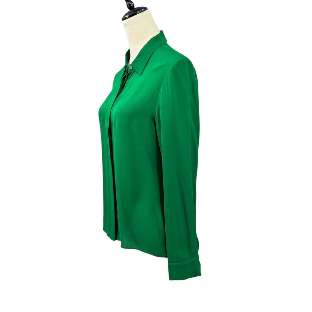 Alice + Olivia NWT Solid Kelly Green Long Sleeve Button Up Classy Blouse $265 - Picture 2 of 10